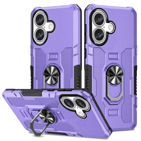 YEYKX Case for iPhone 16 Plus, Ring Holder Kickstand Anti-Fingerprint Non-slip Anti-Drop Heavy Duty Defender Rugged Case Cover for iPhone 16 Plus Phone 6.7 inches,Purple,For iPhone 16 Plus