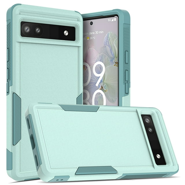 YEYKX Defender Case for Google Pixel 6A 6.1'' Heavy Duty 1 in 1 Design Rugged Full Body Dustproof Shockproof Bumper Non-Slip Protective Cover,Light Green,For Google Pixel 6A