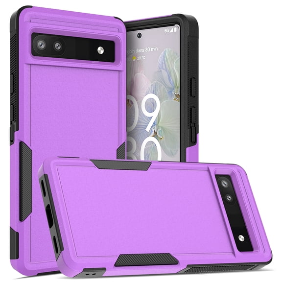 YEYKX Defender Case for Google Pixel 6A 6.1'' Heavy Duty 1 in 1 Design Rugged Full Body Dustproof Shockproof Bumper Non-Slip Protective Cover,Purple,For Google Pixel 6A