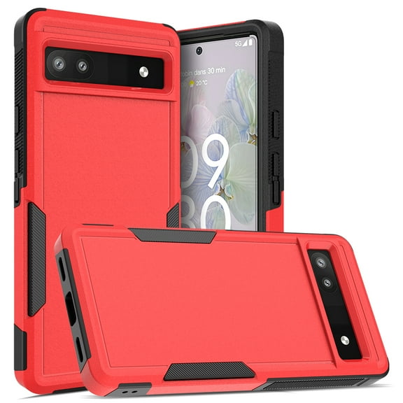 YEYKX Defender Case for Google Pixel 6A 6.1'' Heavy Duty 1 in 1 Design Rugged Full Body Dustproof Shockproof Bumper Non-Slip Protective Cover,Red,For Google Pixel 6A