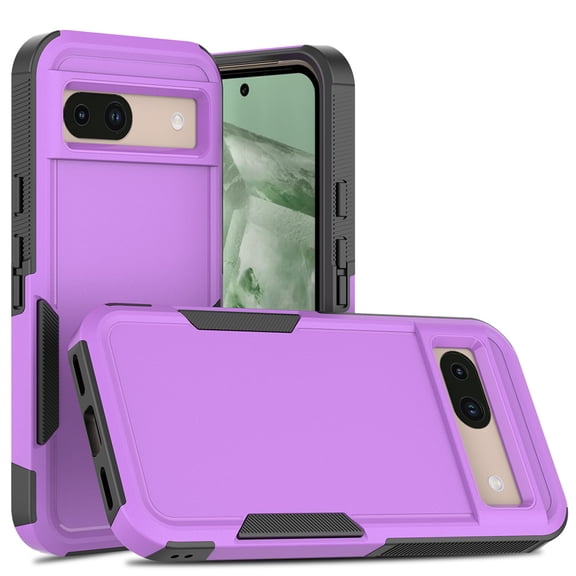 YEYKX Defender Case for Google Pixel 8A 6.1'' Heavy Duty 1 in 1 Design Rugged Full Body Dustproof Shockproof Bumper Non-Slip Protective Cover,Purple,For Google Pixel 8A