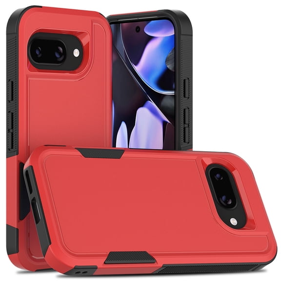 YEYKX Defender Case for Google Pixel 9A 6.3'' Heavy Duty 1 in 1 Design Rugged Full Body Dustproof Shockproof Bumper Non-Slip Protective Cover,Red,For Google Pixel 9A