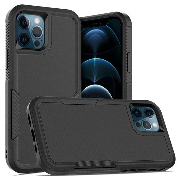 YEYKX Defender Case for iPhone 12 6.1'' - Heavy Duty 1 in 1 Design Rugged Full Body Dustproof Shockproof Bumper Non-Slip Protective Cover,Black,For iPhone 12