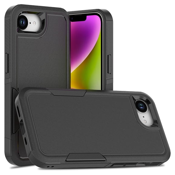 YEYKX Defender Case for iPhone 16e 6.1'' - Heavy Duty 1 in 1 Design Rugged Full Body Dustproof Shockproof Bumper Non-Slip Protective Cover,Black,For iPhone 16e