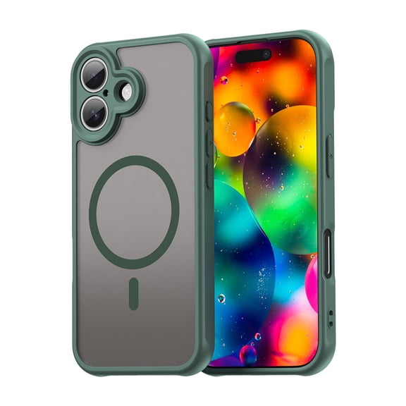 YEYKX Magnetic for iPhone 16 Plus Case [Compatible with MagSafe] [Military Grade Drop Protection] Translucent Matte Shockproof Phone Case,Green,For iPhone 16 Plus