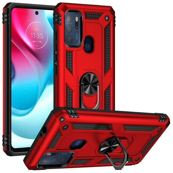 YEYKX for Motorola Moto G60S 6.7-inch Phone Case, Impact Resistant Metal Ring Magnetic Support Kickstand Drop Protector Cover for Motorola Moto G60S 6.7-inch,Red,For Motorola Moto G60S