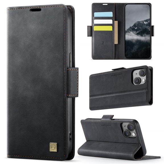 YEYKX Phone Case for iPhone 14 6.1-inch Magnetic Wallet Phone Case Protective Leather Case with Card Holder Function Shockproof Flip Case,Black,For iPhone 14