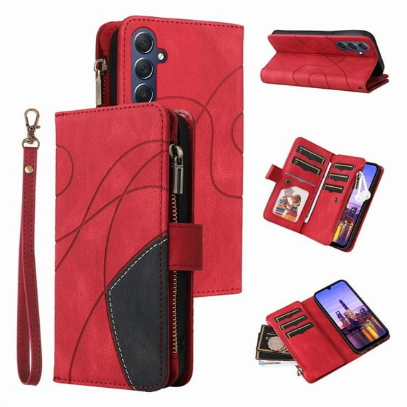 YEYKX for Samsung Galaxy A16 5G Wallet Phone Case with 9 Card Holder Zipper Pocket, Magnetic Closure Premium Folio PU Leather Flip Case with Wrist Strap for Samsung Galaxy A16 5G,Red