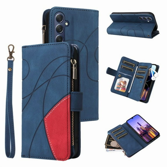YEYKX for Samsung Galaxy A16 5G Wallet Phone Case with 9 Card Holder Zipper Pocket, Magnetic Closure Premium Folio PU Leather Flip Case with Wrist Strap for Samsung Galaxy A16 5G,Blue