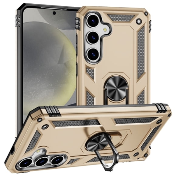 YEYKX for Samsung Galaxy S25 6.2-inch Phone Case, Impact Resistant Metal Ring Magnetic Support Kickstand Drop Protector Cover for Galaxy S25 6.2-inch,Gold,For Galaxy S25