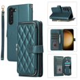 thumbnail image 1 of YEYKX Wallet Case for Samsung Galaxy S23+ 5G 6.6inch with Wrist/Shoulder Strap, 9 Card Slots Zipper Purse Luxury Leather Stand Checkered Cell Phone Cover,Green,For Galaxy S23+ 5G, 1 of 10
