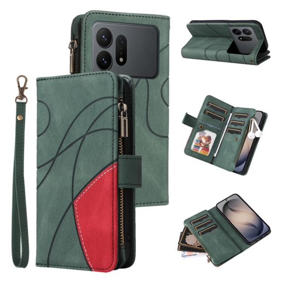 YEYKX Zipper Wallet Folio Case for Samsung Galaxy S27 Ultra 5G, 9 Card Slots, Magnetic Closure PU Leather Cover with Wrist Strap,Green,For Galaxy S27 Ultra 5G