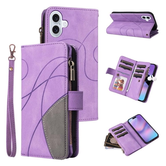YEYKX for iPhone 17 Wallet Phone Case with 9 Card Holder Zipper Pocket, Magnetic Closure Premium Folio PU Leather Flip Case with Wrist Strap for iPhone 17 6.3",Purple,For iPhone 17