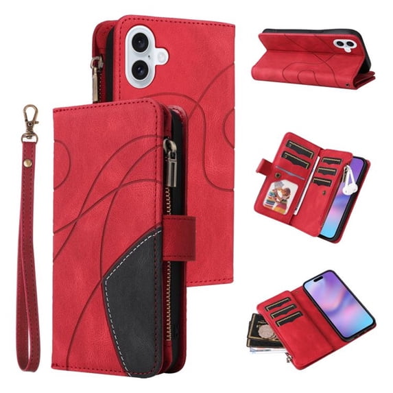YEYKX for iPhone 17 Wallet Phone Case with 9 Card Holder Zipper Pocket, Magnetic Closure Premium Folio PU Leather Flip Case with Wrist Strap for iPhone 17 6.3",Red,For iPhone 17