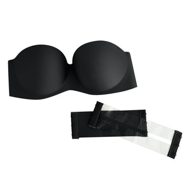 YEYLANERS Bras for Women Invisible Strapless Clear Back Strap Convertible Bra with Lace Padded Underwired Push Up Smoothing Gather Brassiere Solid Traceless Bralettes，Black，S