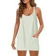 thumbnail image 1 of YEYLANERS Mini Dresses for Women 2024 Casual Summer Round Neck Sleeveless Spaghetti Strap Sundress Loose Athletic Solid Color Short Dress with Pockets,Beige,S, 1 of 9