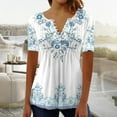 thumbnail image 1 of YEYLANERS Plus Size Tunic Tops for Women 2024 Trendy Boho Floral Print Shirts Summer Casual Short Sleeve Button V Neck Loose fit Front Pleated Tee Blouses，White，XL, 1 of 5
