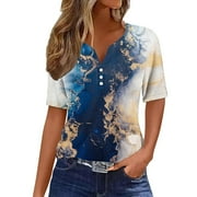 YEYLANERS Short Sleeve Tops for Women Trendy,Women's T-Shirts Dressy Button Down Tunic Tops Marble Print Blouses Henley V Neck T Shirts Deals of the Day Clearance,Multicolor XXL