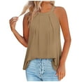 thumbnail image 1 of YEYLANERS Summer Halter Neck Tank Tops for Women Casual Pleated Blouses Loose Fit Sleeveless Shirts Womens Trendy Sexy Solid Color Outdoor Tees 2024,Khaki,XL, 1 of 2