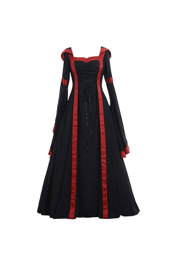 Dress for Women Vintage 1800S Medieval Renaissance Dress Corset Flare Sleeve Chemise Dress Solid Color Cocktail Party Ball Gown，Black，XXXL