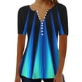 thumbnail image 1 of YEYLANERS Women's Plus Size Tops Button Collar Pleated Short Sleeves V Neck Blouses for Women Casual Empire Waist Printed Slim Tunic Tees Shirts，Blue，M, 1 of 5