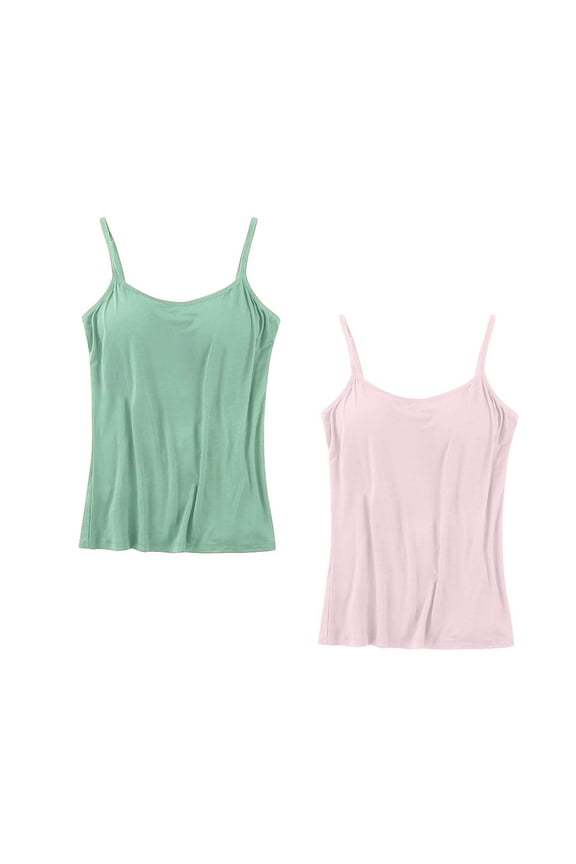 Women's Tank Tops with Built in Bra,Plus Size Modal Camisole Top for Women Shelf Bras Spaghetti Strap Sleeveless Basic Casual Slim fit Solid Color Camis 2-Pack,Green,XXL