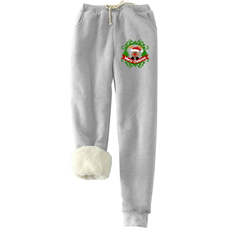 YEYLANERS Womens Sherpa Lined Sweatpants Women s Warm Winter Sweat Pants with Pockets Drawstring Elastic High Waisted Baggy Lounge Pants Cute Xmas Print Workout Joggers Gray M Walmart