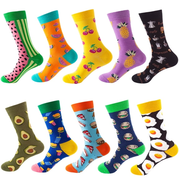 YEYSXSY Long Multicolor Funny Novelty Christmas Cotton Dress Socks, Unisex, 10 Pack