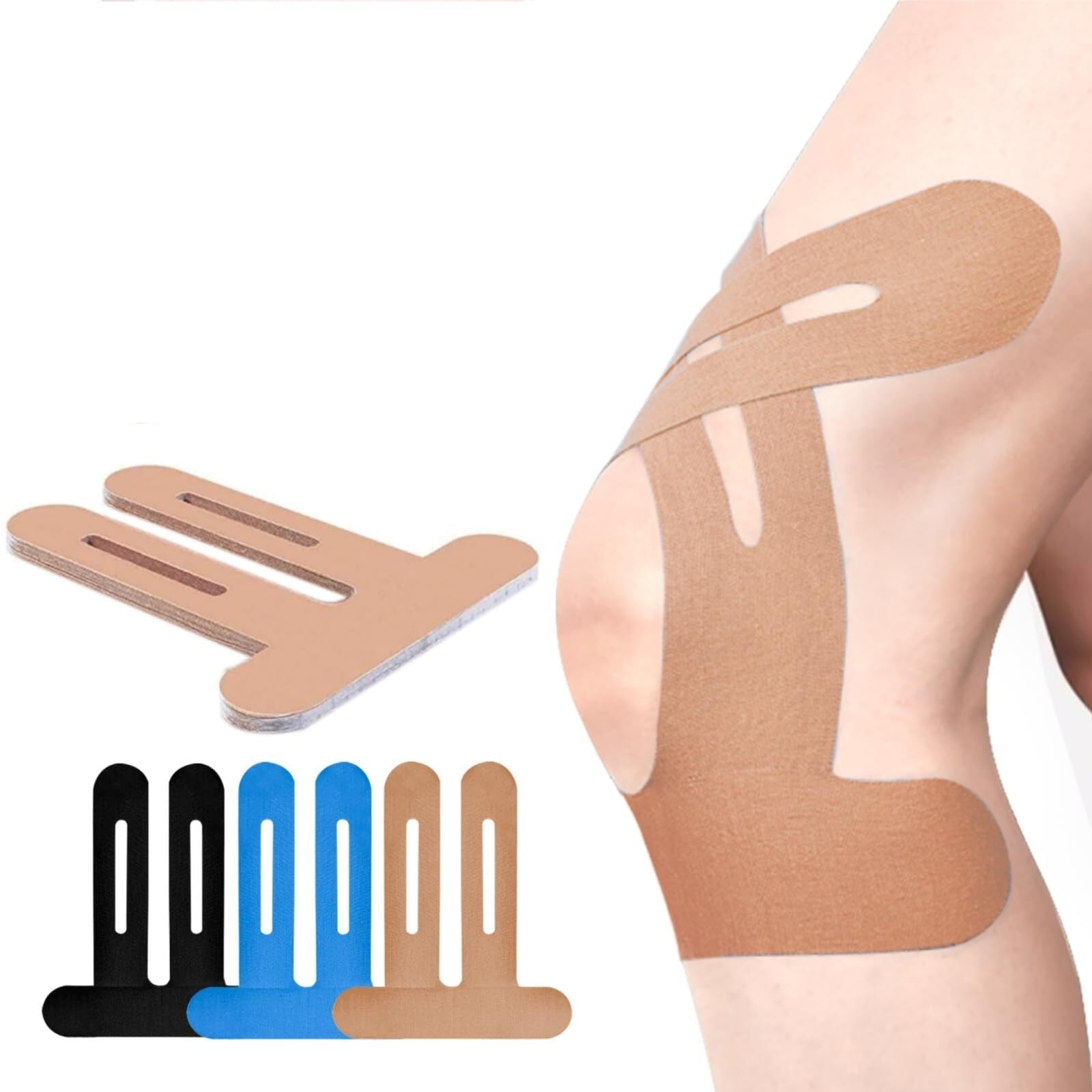 YEYUN Precut Kinesiology Tape for Knees, 10 Pcs - Knee Support \u0026 Stability, Knee Pain Relief Athletic Tape - Waterproof \u0026 Elastic, Breathable Hypoallergenic Latex-Free Tape, Black GUI