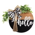 thumbnail image 1 of Kadxy Front Door Welcome Sign, Round Hello Wood Sign Hanging Welcome Sign Farmhouse Spring (Black), 1 of 8