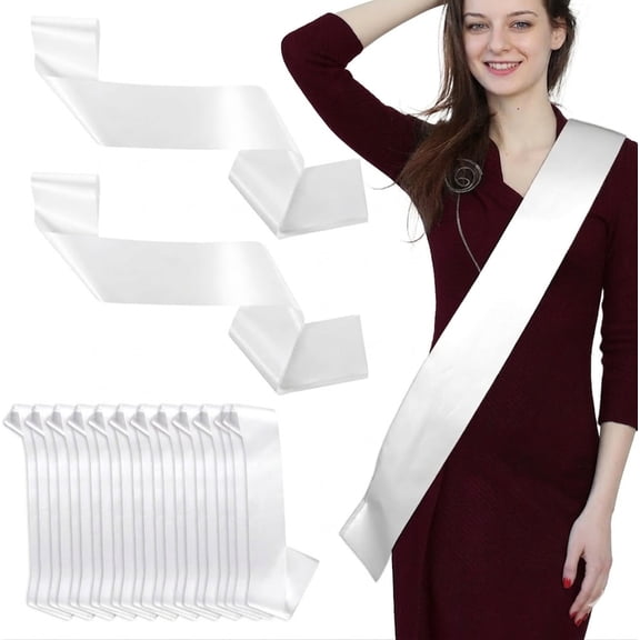 YEyangqi 24-Pack Blank White Satin Sashes, 63x3.7 (folded in half 31.5x3.7) DIY Plain Pageant Sash for Beauty, Wedding, Bachelorette, Graduation, Bulk Satin Ribbon to Decorate