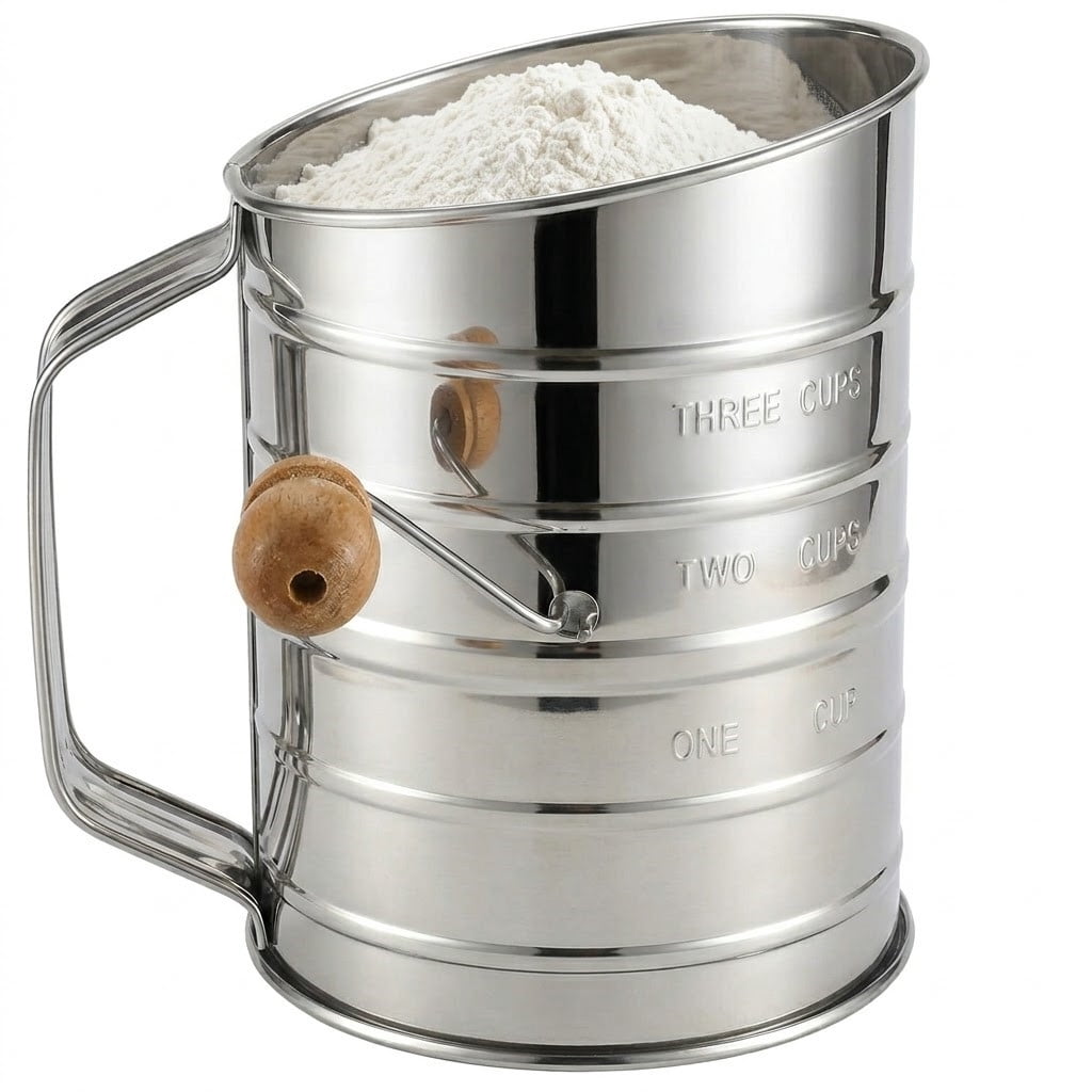Snifter Backing YEyangqi 3 Cup Stainless Steel Flour Sifter, Rotary Hand Crank with 24 ...