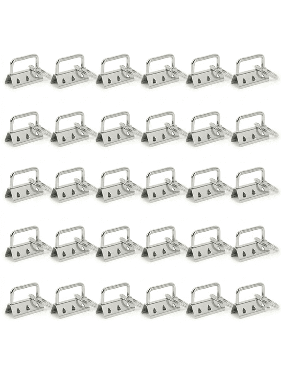 30 Pcs Key Fob Hardware, 1.25 Inch Silver Keychain Wristlet Clasps with Split Rings, Metal Ends for Webbing Straps, DIY Lanyard, Bag Tag Making