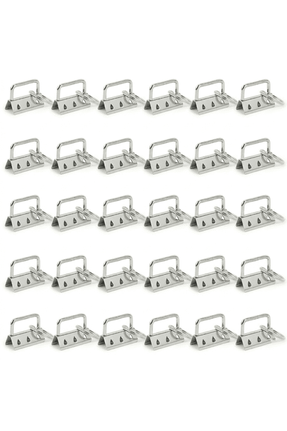 30 Pcs Key Fob Hardware, 1.25 Inch Silver Keychain Wristlet Clasps with Split Rings, Metal Ends for Webbing Straps, DIY Lanyard, Bag Tag Making