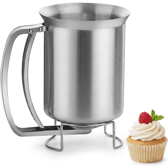 YEyangqi Stainless Steel Batter Dispenser, 800ml Pancake Batter Dispenser with No-Drip Spout, Spring-Loaded Handle for Perfect Pancakes, Cupcakes, Muffins, Waffles, Silver