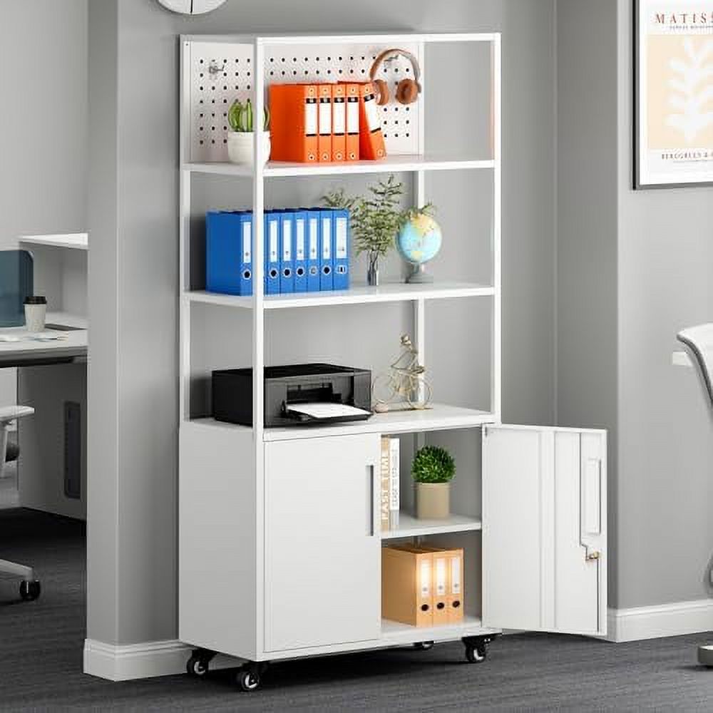 YFBOOLIFE 5Tier Bookshelf Tall Bookcase with Doors Industrial Display Standing Units with Lock