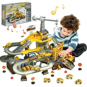 YFCUN 68-Piece Car Track Toy Set – Race Tracks for Kids 3-5 with Music & Engineering Simulation, Vehicle Playset for Toddler Boys