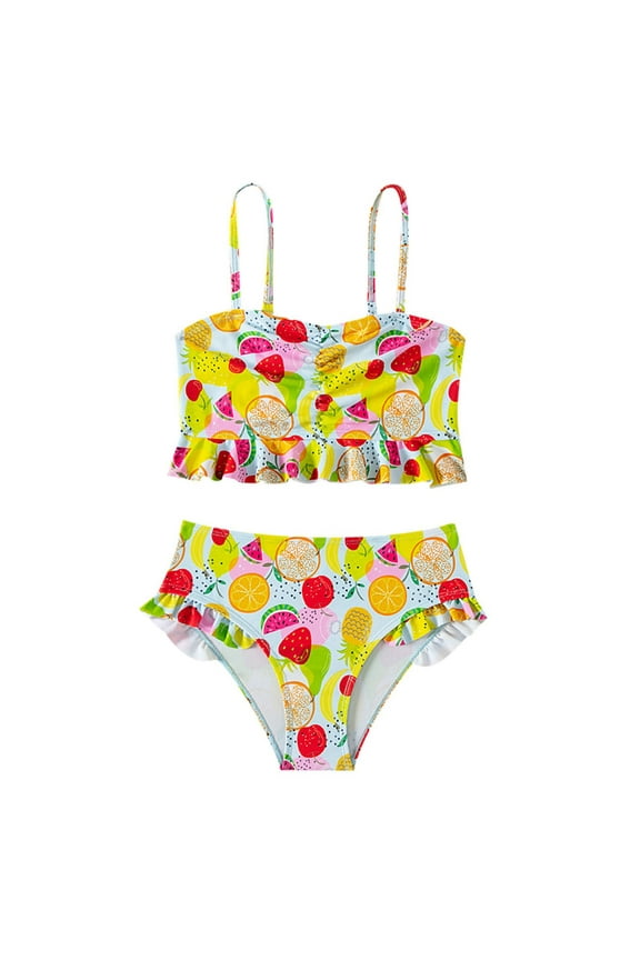 Girls Swimsuit Fruit Print 2 Piece Bathing Suit Cute Bikini Swimwear for Kids Size 8