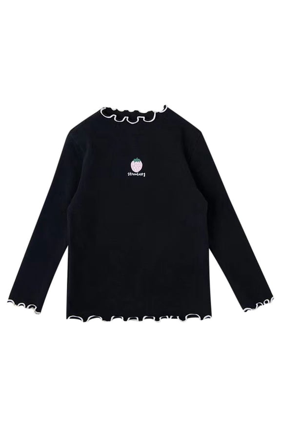 Little Girls T Shirts Long Sleeve Ruffle Strawberry Print Shirts Casual Blouse T-Shirts for Kids
