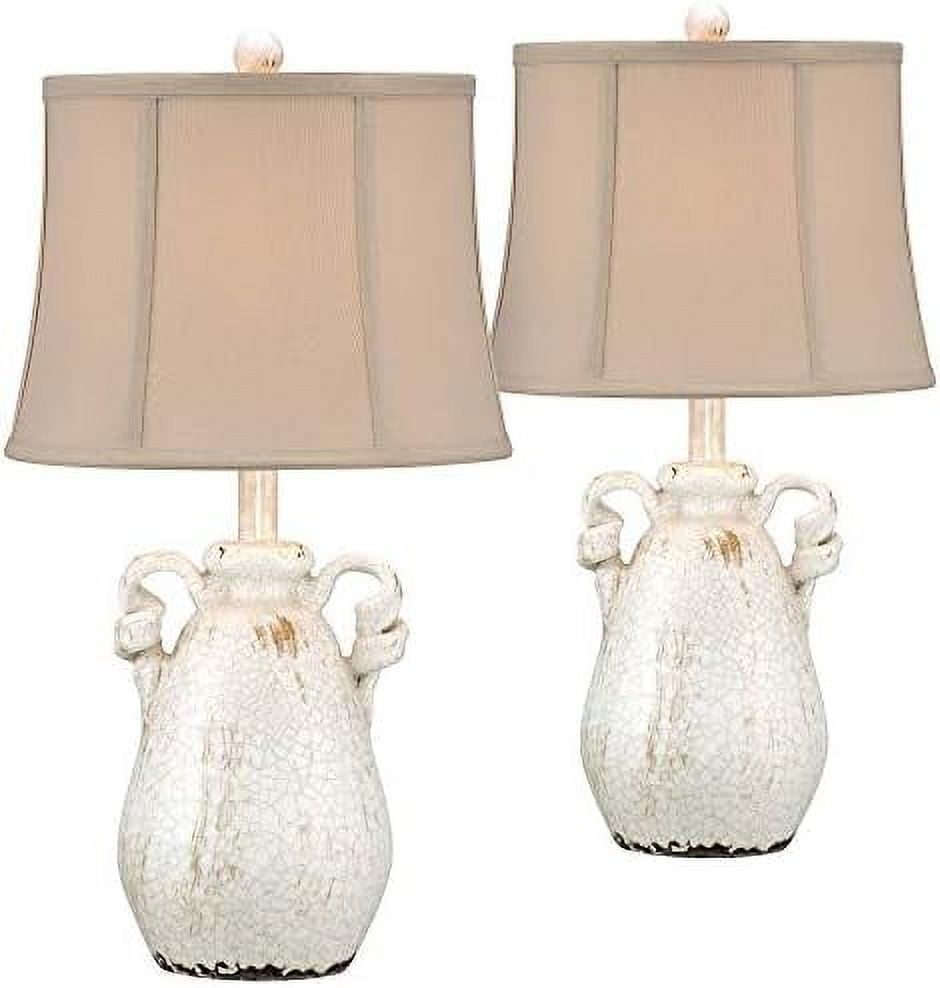 Sofia Rustic Farmhouse 22" Ivory Ceramic Table Lamp with Beige Shade