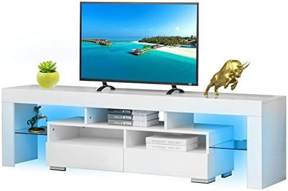 YFENGBO White TV Stand with Light Entertainment Center with for