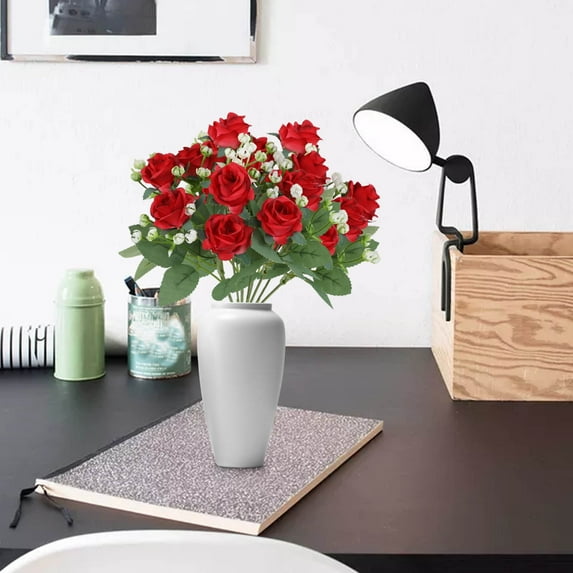 YFGEFTR 2 Bouquets Roses Artificial Flowers, Real Touch White Roses Bouquets Silk Flowers for Vase Centerpiece Table Wedding Party Bridal DIY Decor