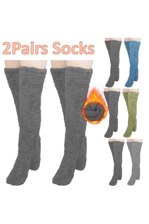 2 Pairs Knee Thigh High Fuzzy Socks Furry Long Leg Warmer Women Plush Slipper Stocking Winter Fluffy Sleeping Socks