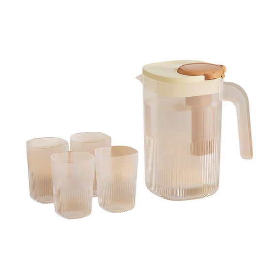 YFGEFTR 2200ml Pitcher Set Beige, Plastic Water Jug with 4 Cups, Cold Drink Dispenser for Fridge, Summer Party Server, BPA Free