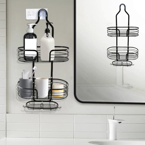 YFGEFTR 3-Tier Hanging Shower Caddy, Over Head Shower Storage Rack Basket with Hooks, Accessories for Bathroom and Kitchen, No Drilling