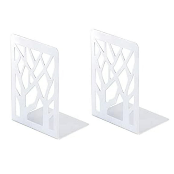 YFGEFTR 3D Cube White Metal Bookends Decorative for Heavy Books - Sturdy Boho Book Stops - Minimal Book Shelf Stopper - Durable Office Bookends - Weighted Metal Book Holders - 7x4.7 Inches - 1 Pair