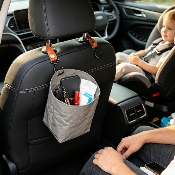 YFGEFTR Car Hanging Storage Pouch, Multifunctional Car Dashboard Caddy, Washable Kraft Paper Storage Pouch for Car Home Office