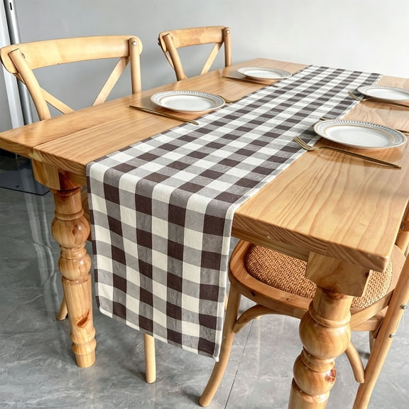 YFGEFTR Checkered Table Runner, Cotton Linen Gingham Table Runners, Classic Farmhouse Table Decor for Family Dinners/Gatherings/ Everyday Use 11.81x70.87 Inches