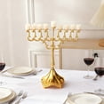 thumbnail image 1 of YFGEFTR Classic Gold Geometric Menorah 9" Silver Plated Chanukah Candle Fits Standard Hanukkah Candles Traditional Shape Chanukkah Menora - Gold, 1 of 6