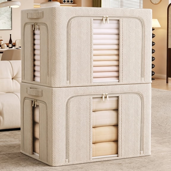YFGEFTR Clear Window Storage Bins with Metal Frame, Foldable Storage Bins with Carrying Handles for Clothes Sweaters Comforters (11.81''x15.74''x7.87'')